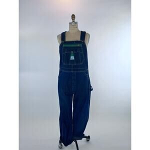 VTG Liberty Denim Oversized Overalls Dark Wash USA Green Zip Carpenter 34